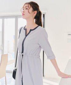 Tiaclasse L 【新色追加・洗える】配色キーネックストライプワンピース