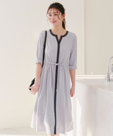 Tiaclasse L 【新色追加・洗える】配色キーネックストライプワンピース