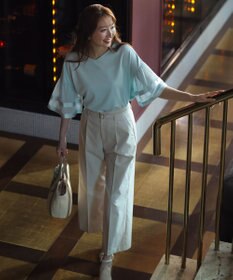 ANY SIS ゆるVネックチュールフリル袖 プルオーバー