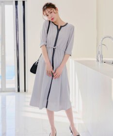 Tiaclasse L 【新色追加・洗える】配色キーネックストライプワンピース