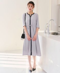 Tiaclasse L 【新色追加・洗える】配色キーネックストライプワンピース