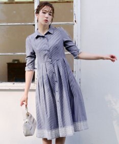 Tiaclasse L 【洗える】レースコンビシャツワンピース