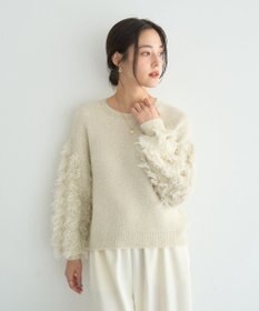 YECCA VECCA ラメフェザー袖フリンジニット