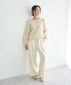 YECCA VECCA ラメフェザー袖フリンジニット