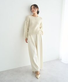 YECCA VECCA ラメフェザー袖フリンジニット