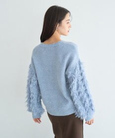 YECCA VECCA ラメフェザー袖フリンジニット