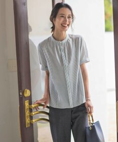 J.PRESS LADIES S 【洗える】ドビー強撚ストライプ 前開き ブラウス