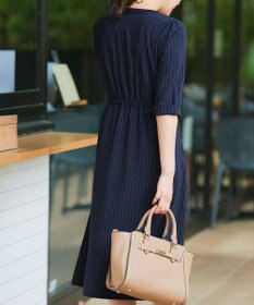 Tiaclasse L 【新色追加・洗える】配色キーネックストライプワンピース