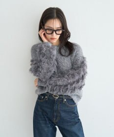 YECCA VECCA ラメフェザー袖フリンジニット
