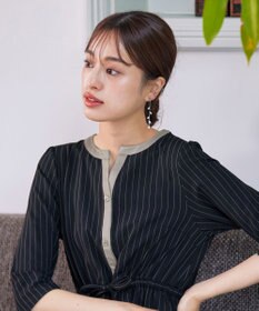 Tiaclasse L 【新色追加・洗える】配色キーネックストライプワンピース