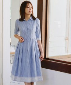 Tiaclasse L 【洗える】レースコンビシャツワンピース