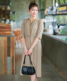 Tiaclasse L 【新色追加・洗える】配色キーネックストライプワンピース