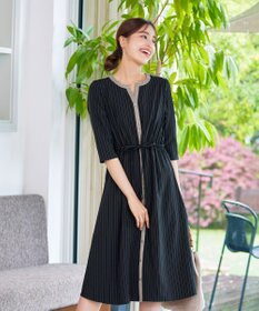 Tiaclasse L 【新色追加・洗える】配色キーネックストライプワンピース