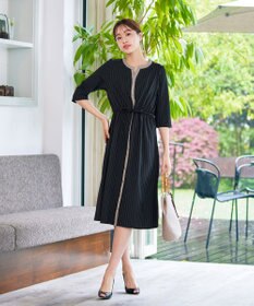 Tiaclasse L 【新色追加・洗える】配色キーネックストライプワンピース