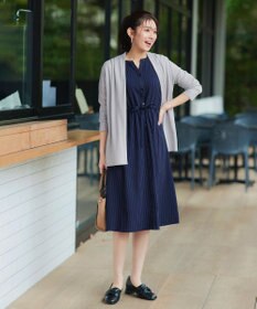 Tiaclasse L 【新色追加・洗える】配色キーネックストライプワンピース