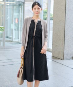 Tiaclasse L 【新色追加・洗える】配色キーネックストライプワンピース