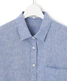 23区 【SLOW/洗える】リネンコットン 半袖クロップドシャツ