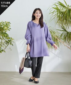 Tiaclasse 【洗える】プリーツパフ袖チュニックブラウス
