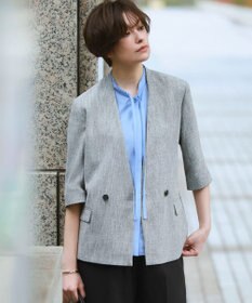 ICB L ストレッチMIXツイード 半袖ジャケット ブラックミックス