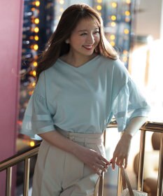 ANY SIS ゆるVネックチュールフリル袖 プルオーバー アイスブルー