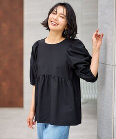 ANY 【WEB限定/洗濯機可】サッカーギャザーペプラムブラウス