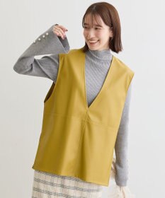 Green Parks フェイクレザーＶネックベスト