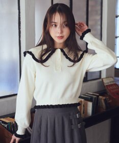 earth music&ecology 配色フリルカラーニットプルオーバー