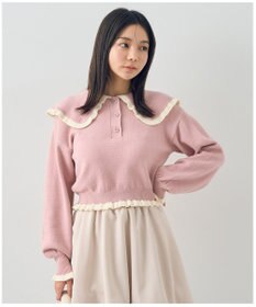 earth music&ecology 配色フリルカラーニットプルオーバー