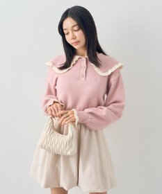 earth music&ecology 配色フリルカラーニットプルオーバー