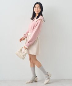 earth music&ecology 配色フリルカラーニットプルオーバー