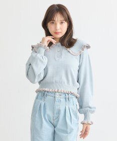 earth music&ecology 配色フリルカラーニットプルオーバー