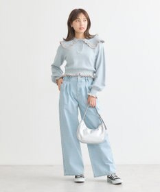 earth music&ecology 配色フリルカラーニットプルオーバー