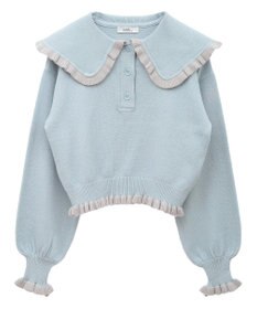 earth music&ecology 配色フリルカラーニットプルオーバー