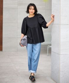 ANY 【WEB限定/洗濯機可】サッカーギャザーペプラムブラウス