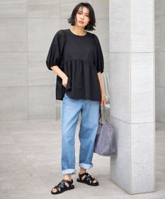 ANY 【WEB限定/洗濯機可】サッカーギャザーペプラムブラウス