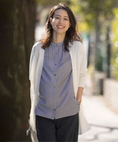 J.PRESS LADIES L 【洗える】セルロース チェック バンドカラー ブラウス