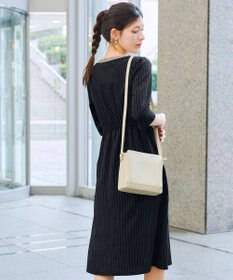 Tiaclasse L 【新色追加・洗える】配色キーネックストライプワンピース