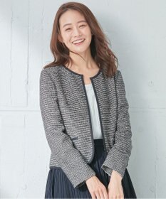 ANY SIS シャイニーストレッチツイード ノーカラージャケット