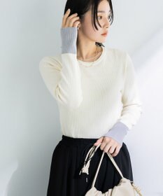 Green Parks アンチピリング袖配色ニットプルオーバー