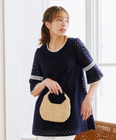 Tiaclasse 【小倉優子さん着用・洗える】パンチングレース配色チュニック
