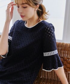 Tiaclasse 【小倉優子さん着用・洗える】パンチングレース配色チュニック