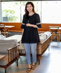 Tiaclasse 【小倉優子さん着用・洗える】パンチングレース配色チュニック
