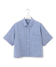 23区 【SLOW/洗える】リネンコットン 半袖クロップドシャツ