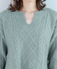 Tiaclasse 【洗える】アラン柄キーネックニットトップス