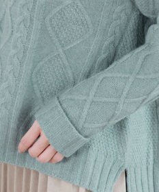 Tiaclasse 【洗える】アラン柄キーネックニットトップス