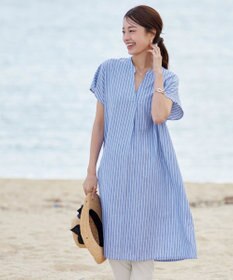 Tiaclasse 【洗える】リネンミックススキッパーシャツワンピース