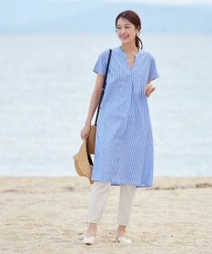 Tiaclasse 【洗える】リネンミックススキッパーシャツワンピース