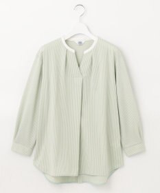 J.PRESS LADIES L ピンストライプジャージー バンドカラー スキッパー カットソー