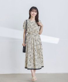 Tiaclasse L 【袖が選べる・洗える】配色モノクロ花柄ワンピース