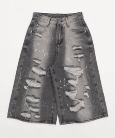 WEGO タイ付きダメージハーフデニムパンツ